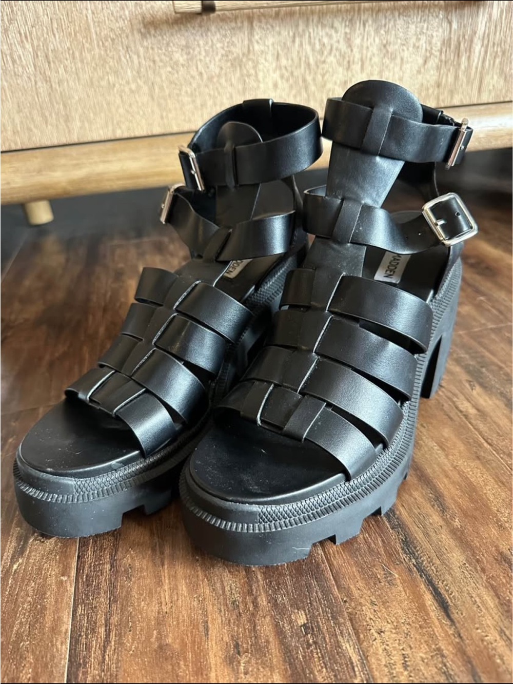 Steve Madden Chunky Black Strappy Platform Heels